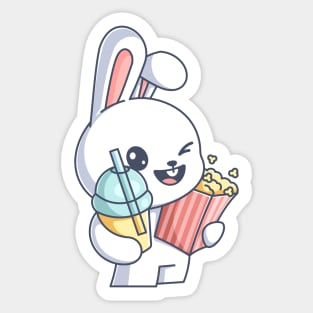 Bunny with popcorn and drink Sticker